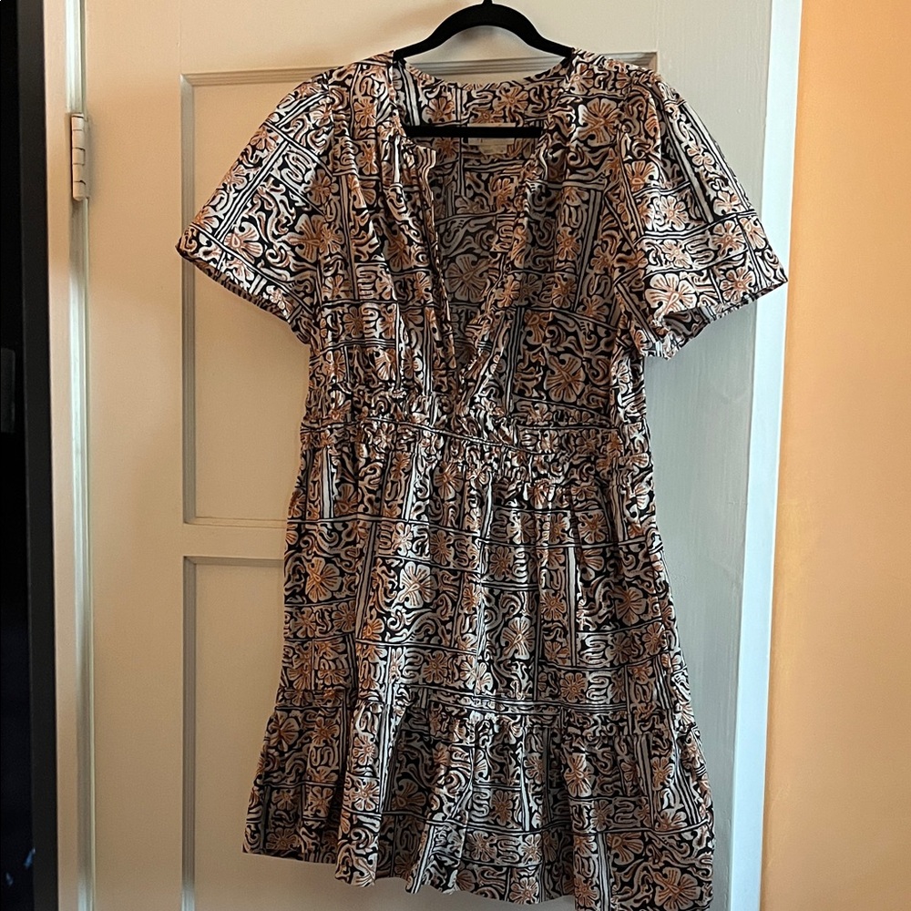 Anthropologie Black and Cream Patterned Midi Dress
